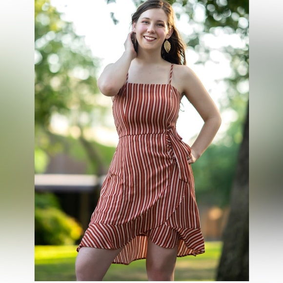 💕Target Rust Stripe Square Neck Wrap Dress - Picture 7 of 7